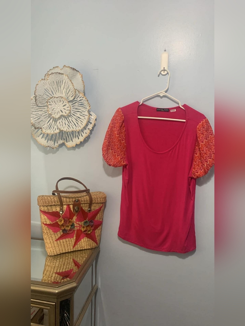 Bright Pink Puff-Sleeve Women's Top by Dana Buchman